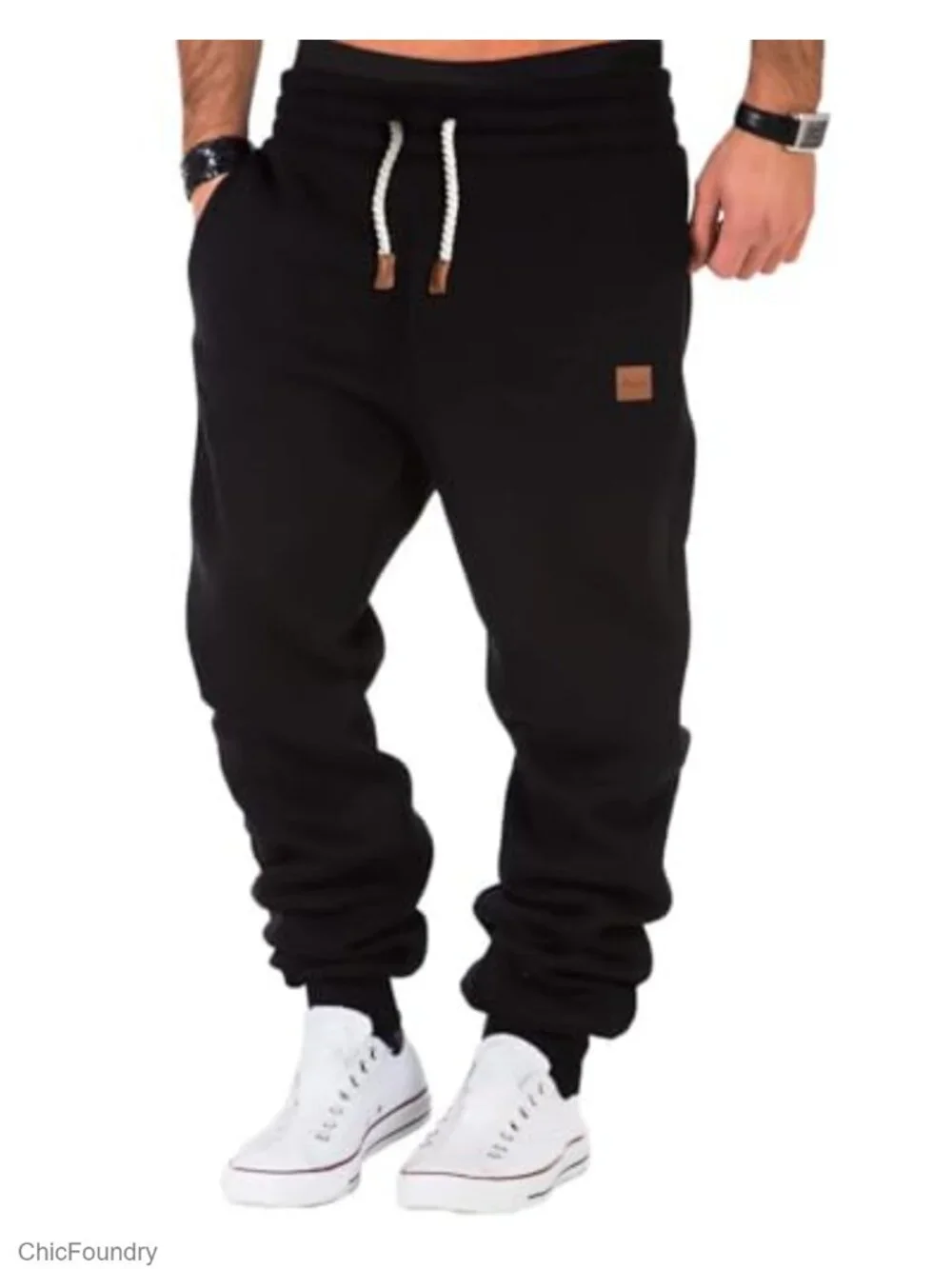 Fleece Sweatpants Heavyweight Elastic Waist Tapered Joggers with Pockets